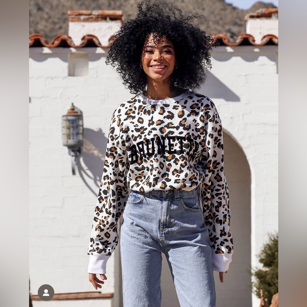 Brunette the Label White Leopard Step Sister Crew
